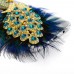 Samsung Galaxy S6 Edge Plus - Luxury Handmade Bling Bling 3D Rhinestone Crystal Protective Hard Clear Phone Cover Case - Peacock with Feather